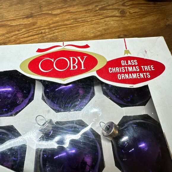 Vintage Jumbo Pack (18) COBY GLASS CHRISTMAS ORNAMENTS Purple Gold Silver - Picture 2 of 6